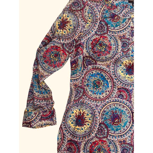 Talbots Petite 14W Paisley Metallic Henley Top Boho Long Sleeve Multicolor - Picture 3 of 10
